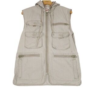Cache Fishing Vest Utility Pocket Hooded Beige Tan Canvas Size S